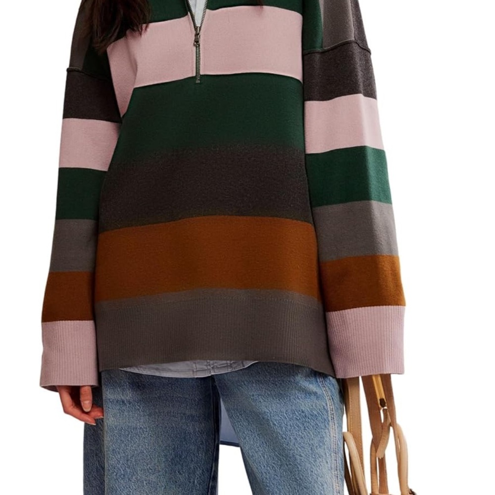 Free people coastal stripe quarter zip